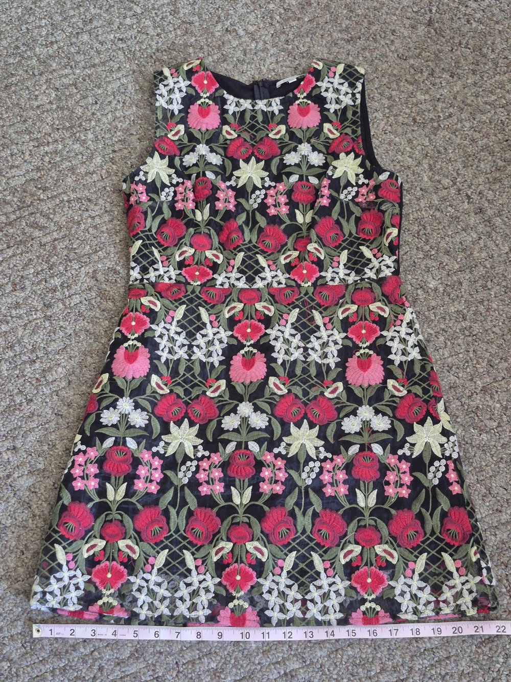 lucyparis  Colorful Floral Embroidered Sleeveless A-line  Mini Dress Large
